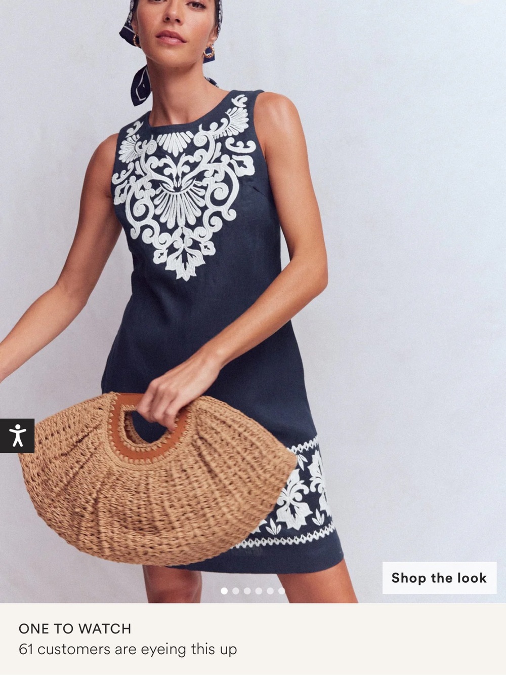 Boden Navy Dress with White Embroidered Detail